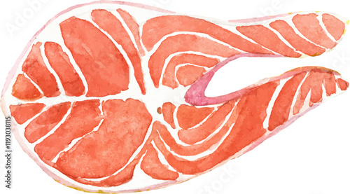 Watercolor painted salmon fillet Hand drawn fresh seafood design element isolated on white background