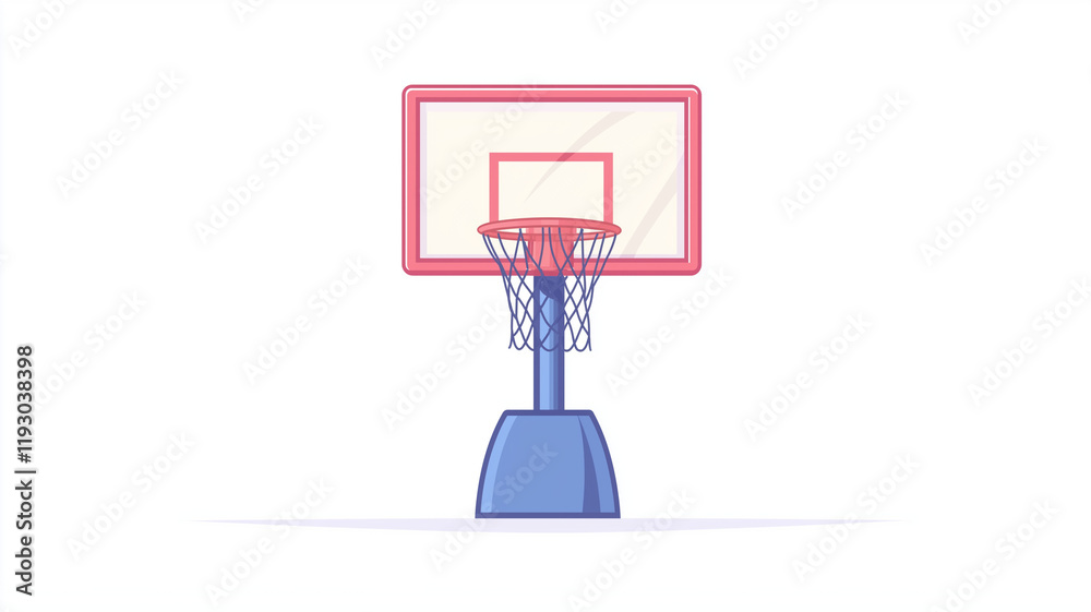 colorful flat illustration of basketball hoop with net, perfect for sports themed designs. This captures essence of basketball in playful style colorful flat illustration of basketball hoop with net, perfect for sports themed designs. This captures essence of basketball in playful style