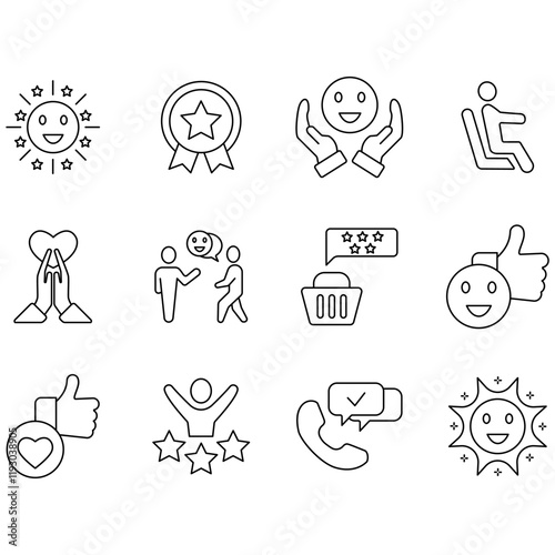 Satisfaction icons set. Set of editable stroke icons.Set of Satisfaction