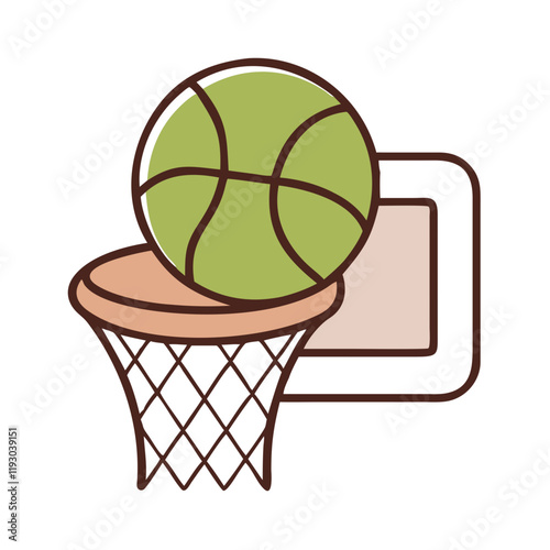 Basketball hoop icon with green ball in flat design