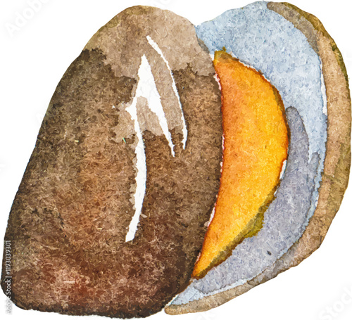 Watercolor painted mussels. Hand drawn fresh seafood design element isolated on white background.