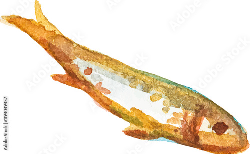 Watercolor painted roasted fish Hand drawn fresh seafood design element isolated on white background photo