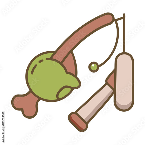 Fishing rod icon with lure and bobber on white background