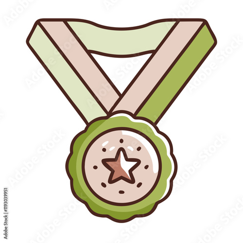 Marathon medal icon with green ribbon and star