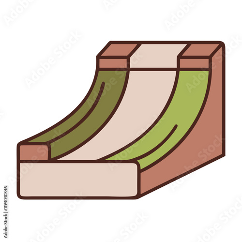 Skate ramp icon in cartoon style with brown and green colors