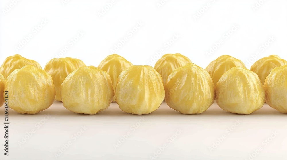 Fresh Yellow Dumplings Arranged on a Light Background for Display Fresh Yellow Dumplings Arranged on a Light Background for Display