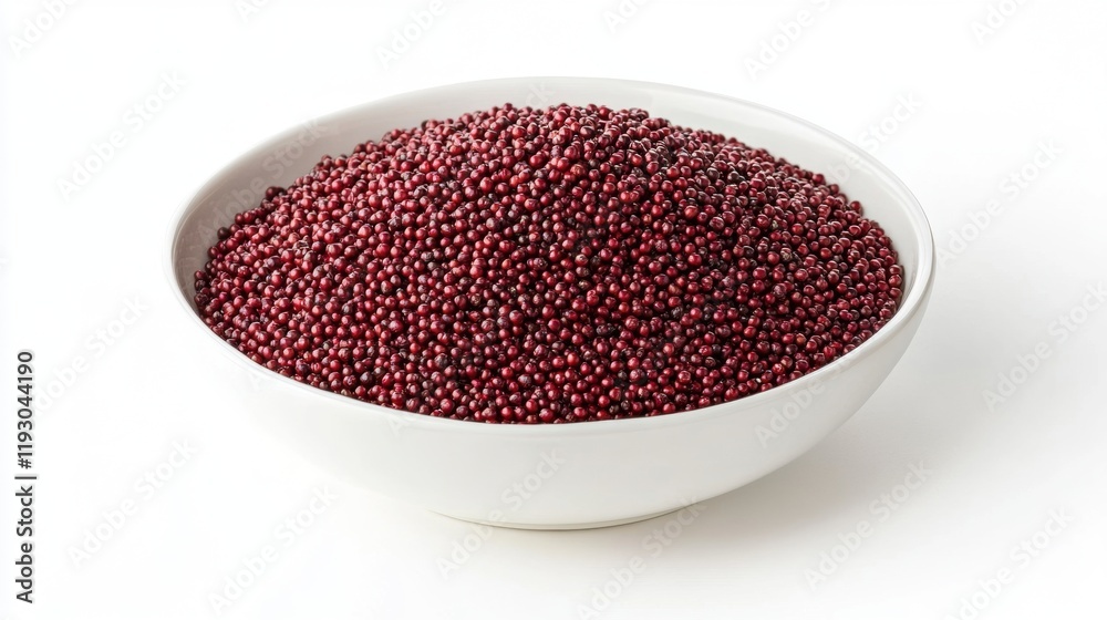 Heap of Organic Red Mustard Seeds in a White Bowl on White Background Heap of Organic Red Mustard Seeds in a White Bowl on White Background