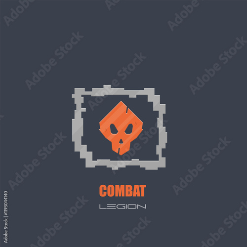 Sci Fi Hud Futuristic Orange Skull Square Frame Military Logo  Isolated Vector Design photo