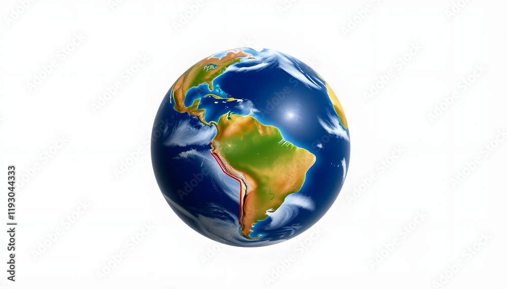 Fototapeta premium Earth planet concept hovering on a white background showing America panoramic, studio lighting