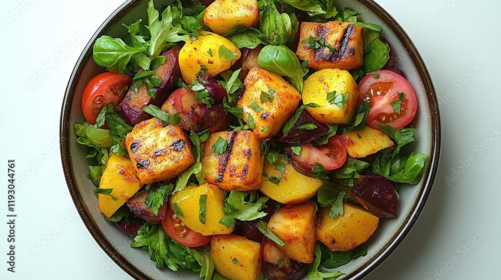 Vibrant Grilled Potato and Roasted Vegetable Salad with Tomatoes and Lettuce Vibrant Grilled Potato and Roasted Vegetable Salad with Tomatoes and Lettuce