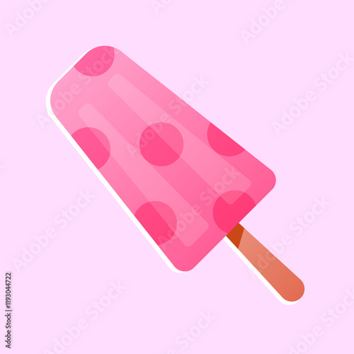 Illustration of fruit ice. Pink ice cream, popsicle. Stylish print, sticker