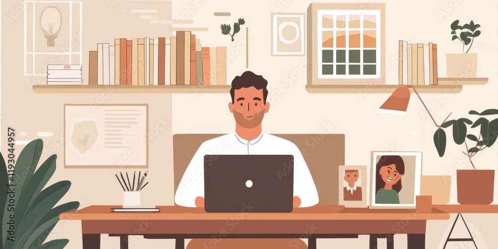 Businessman engaged in remote work from a home office. Businessman engaged in remote work from a home office.