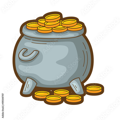 Gold coins in a pot, representing wealth, abundance, treasure, finance, savings, investment, luck, prosperity concepts