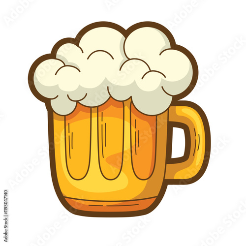 Mug filled with foamy beer, suitable for Oktoberfest, brewery promotion, bar menu, or celebration of beer culture in design projects