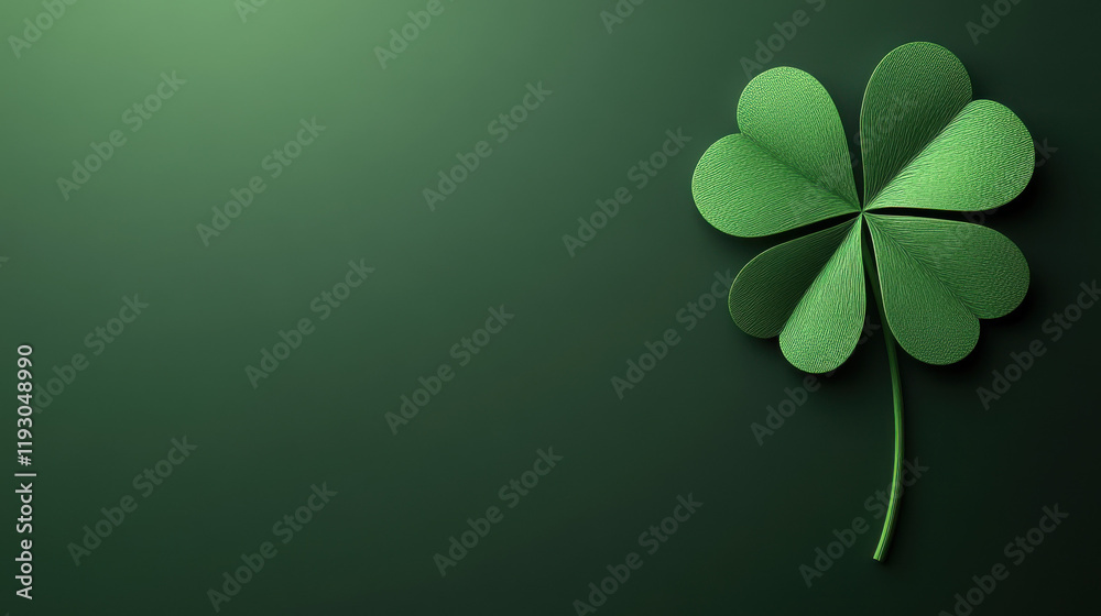 St. Patrick's Day Four Leaf Clover Abstract Design, Elegant Minimalist Copyspace