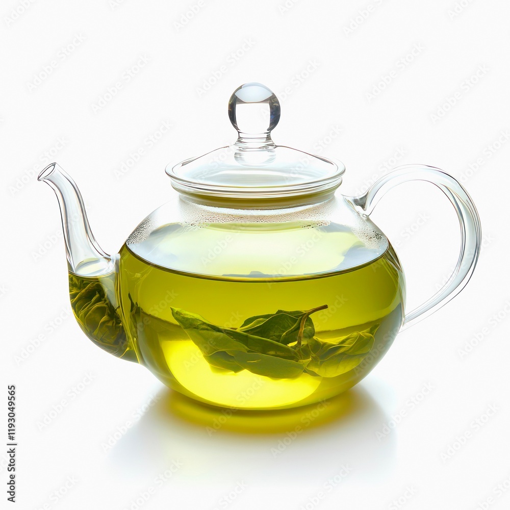 Glass teapot of green tea isolated on white background. Glass teapot of green tea isolated on white background.