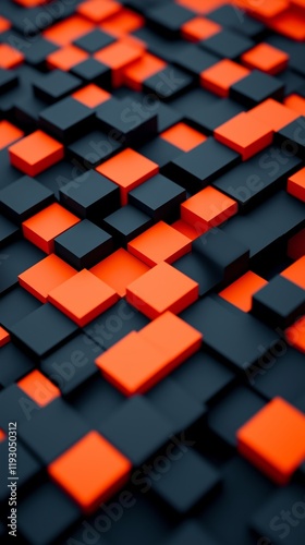 Black and orange abstract background with cubes, mobile phone wallpaper, and 3D rendering.