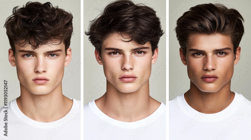 Young Male Model with Stylish Hair and Natural Expressions