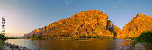 Santa Elena Canyon in the early morning. The The Rio Grande river running through Santa Elena Canyon separates Mexico from the United States.