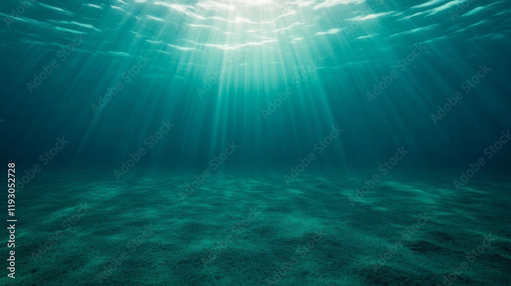 Sunbeams illuminate the ocean floor, creating a serene underwater scene. Sunbeams illuminate the ocean floor, creating a serene underwater scene.