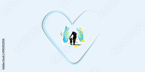 background of mother and child together with light blue background