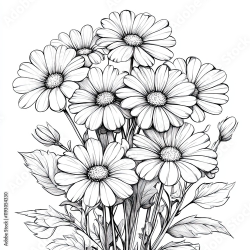 Wallpaper Mural Daisy Bouquet Coloring Art with Bold Daisy Outlines and Clean Daisy Details for Easy Coloring Torontodigital.ca