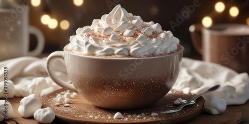 Wallpaper Mural A bowl of sparkling hot cocoa topped with marshmallows and glittery whipped cream , marshmallows, whipped cream Torontodigital.ca