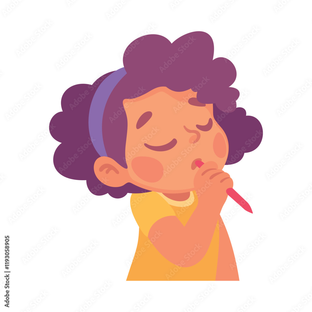 Funny Little Girl Character Thinking and Imagine Vector Illustration Funny Little Girl Character Thinking and Imagine Vector Illustration