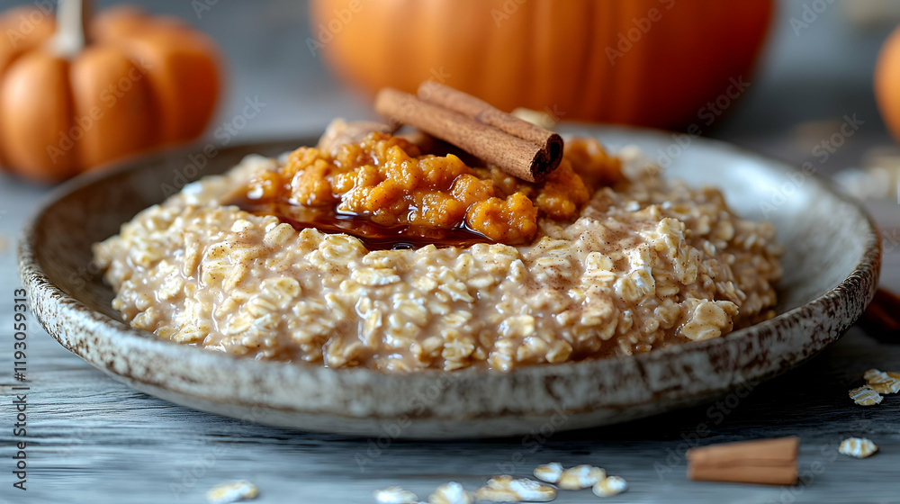 Warm Pumpkin Oatmeal with Cinnamon and Maple Syrup for a Cozy Autumn Breakfast Warm Pumpkin Oatmeal with Cinnamon and Maple Syrup for a Cozy Autumn Breakfast