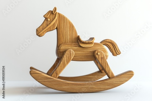 Wooden rocking horse showcases intricate craftsmanship and warm, photo