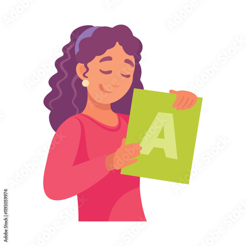 Speech with Woman Teacher Explaining Alphabet Vector Illustration