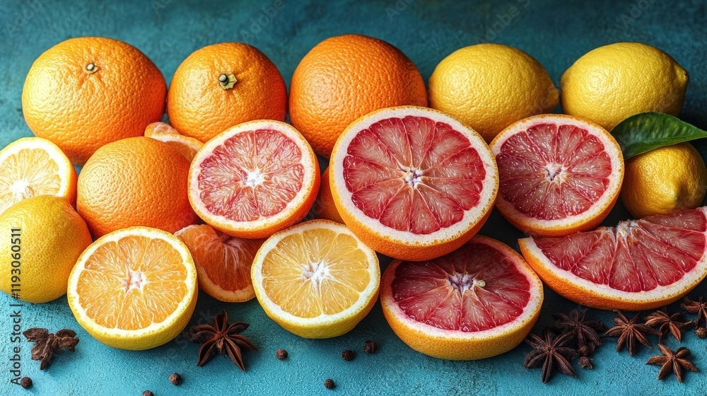 Vibrant Citrus Fruits Still Life: Oranges, Grapefruits, and Lemons Vibrant Citrus Fruits Still Life: Oranges, Grapefruits, and Lemons