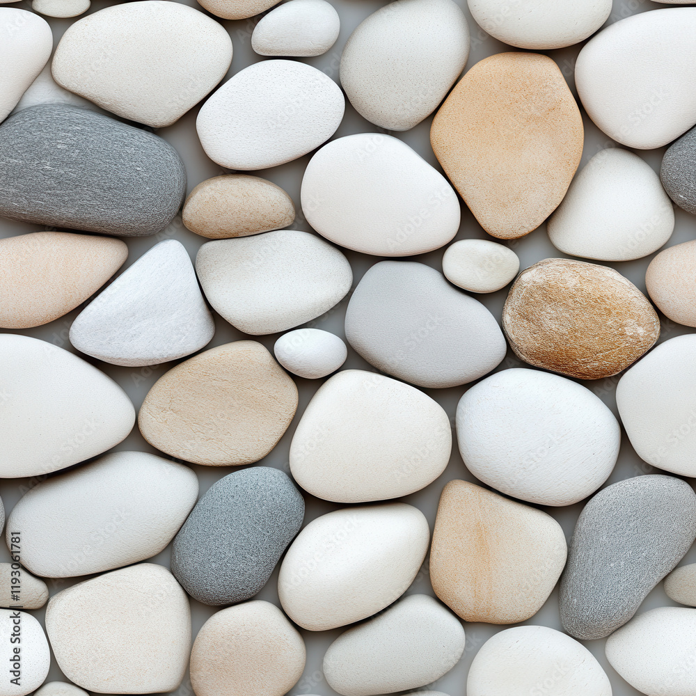 Smooth pebbles in various shades of white, gray, and beige create serene and natural background. arrangement showcases beauty of nature textures and colors Smooth pebbles in various shades of white, gray, and beige create serene and natural background. arrangement showcases beauty of nature textures and colors