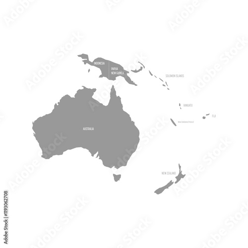Detailed political map highlighting country borders across Australia and Oceania, including the Australia and New Zealand. A useful reference for geography studies.