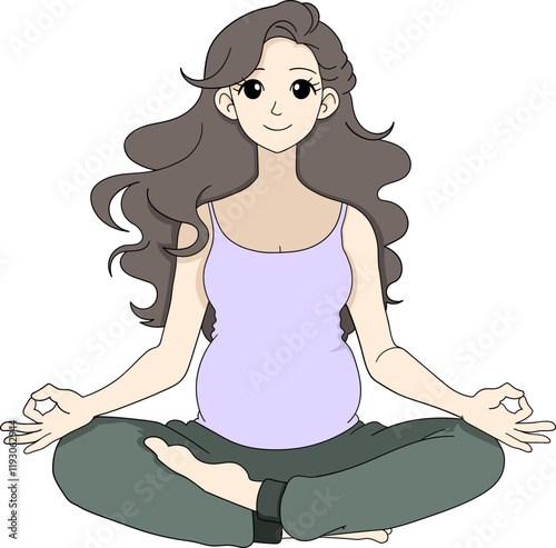 Healthy Lifestyle Mascot of Pregnant Woman Practicing Yoga Meditation
