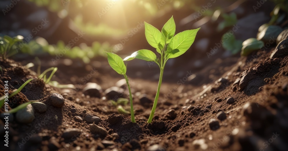 © Wachiraporn - A delicate green sprout stretches its way up towards a warm sunny spot in the ground, garden, growth © Wachiraporn - A delicate green sprout stretches its way up towards a warm sunny spot in the ground, garden, growth