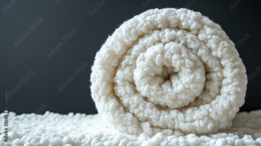 Soft white blanket rolled up on textured surface Soft white blanket rolled up on textured surface