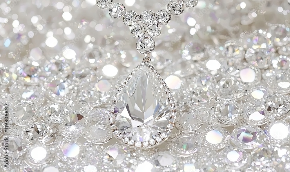 Diamond necklace on sparkling background, ideal for luxury or jewelry themes.