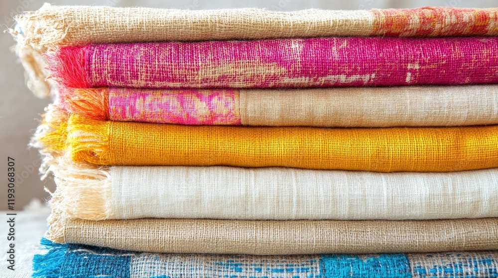 Vibrant collection of stacked colorful textiles Vibrant collection of stacked colorful textiles