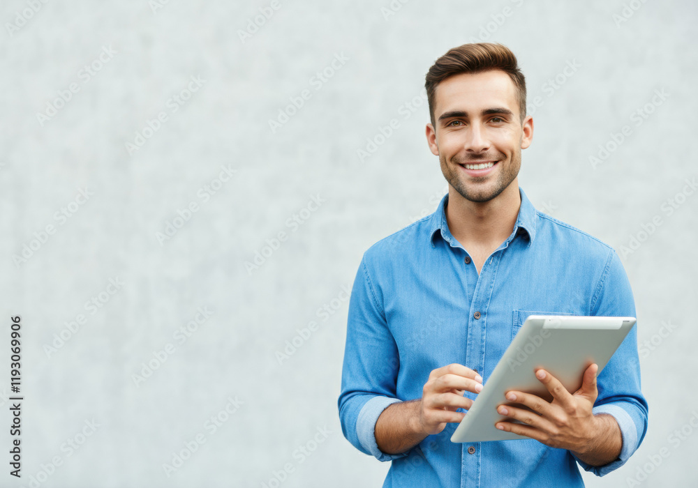 Happy Man Using Tablet Happy Man Using Tablet