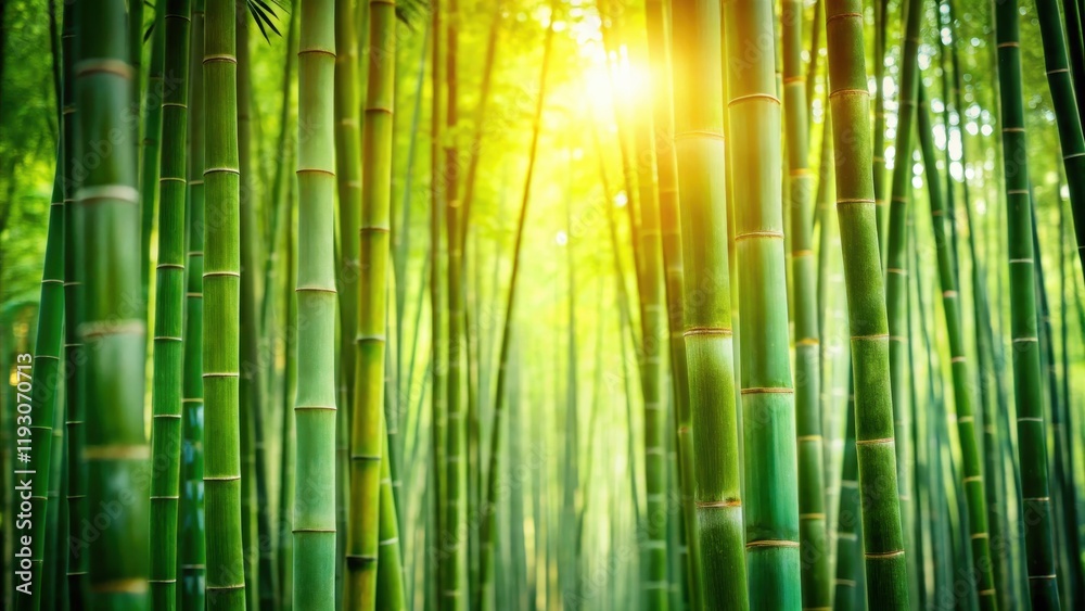 Lush Green Bamboo Forest Bathed in Golden Sunlight A Serene Natural Scene Lush Green Bamboo Forest Bathed in Golden Sunlight A Serene Natural Scene