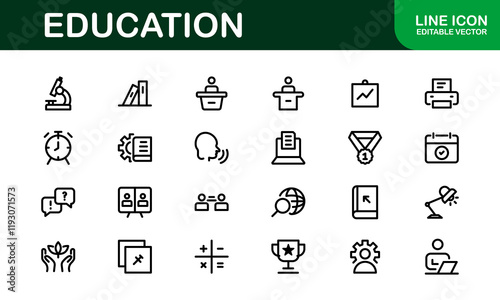 Education Icon Set. Modern and Minimalist Icons for Learning, Teaching, Schools, and Digital Educational Tools