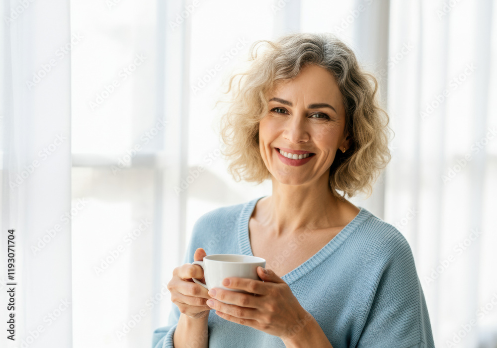Happy Mature Woman Enjoying Coffee at Home Happy Mature Woman Enjoying Coffee at Home