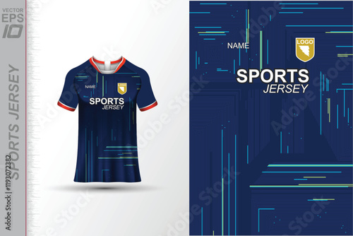 Modern ready-to-print jersey design with dynamic lines and vibrant colors. Perfect for football, basketball, cycling, or sportswear. High-quality, customizable vector file for instant printing.
