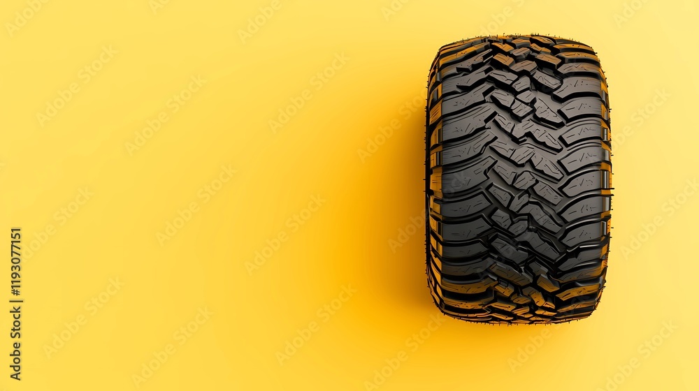 Advanced off-road tire featuring aggressive tread blocks for improved off-road traction and performance style book illustration Advanced off-road tire featuring aggressive tread blocks for improved off-road traction and performance style book illustration