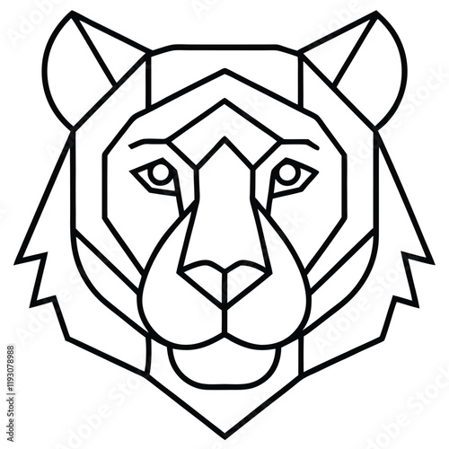 Abstract geometric tiger head outline logo in black and white, tiger head line art vector illustration
