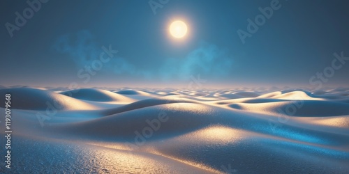 A sparkling desert of metallic sand under an unusual alien sun s glimmering light