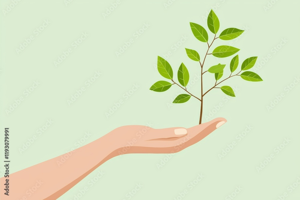 Hand Holding Green Plant Symbolizing Environmental Awareness and Conservation Hand Holding Green Plant Symbolizing Environmental Awareness and Conservation