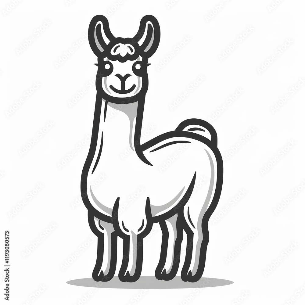 Fototapeta premium Cute Llama Logo Design Featuring Black and White Outline