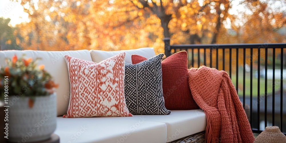 Fotografie A couch with pillows and a blanket on it